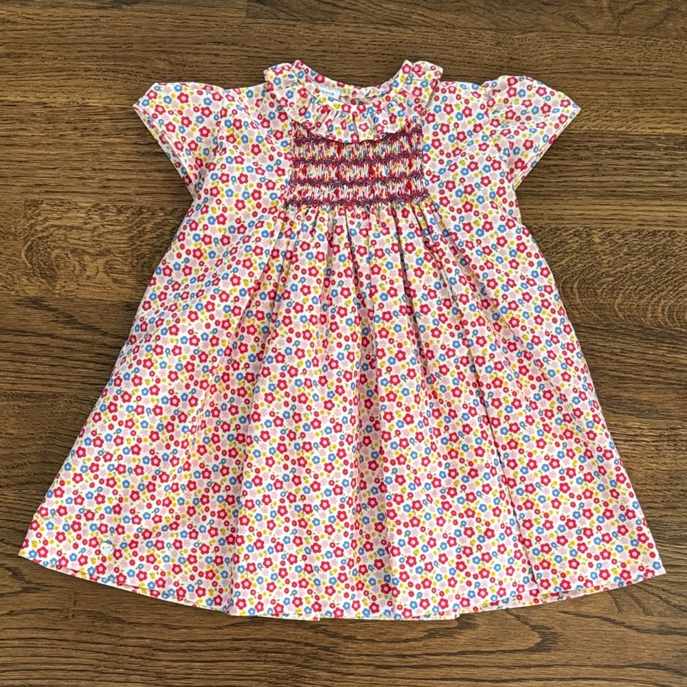 Beautifully Smocked Embroidered Floral Baby Dress